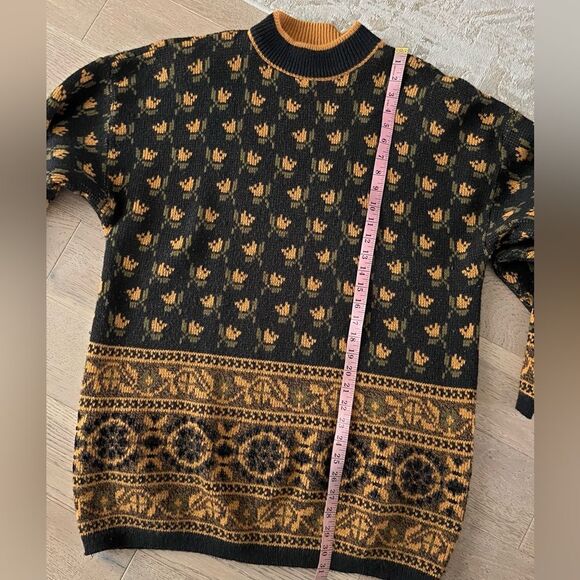 JP Collections Vintage Tulip Sweater L, Floral Knit, Black Mustard Pullover - Picture 7 of 9